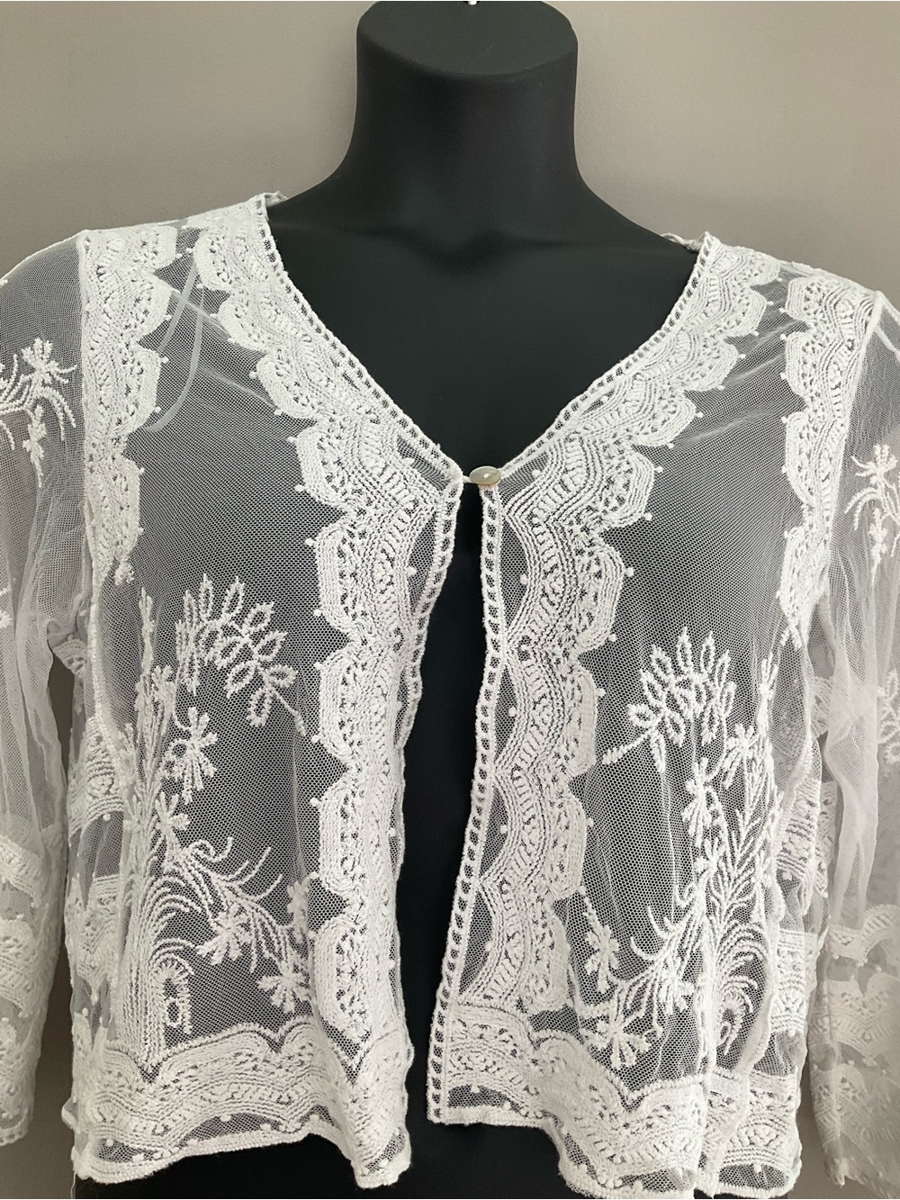 Rabbit Rabbit Rabbit White Embroidered Mesh Cardigan. - Picture 5 of 10